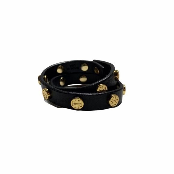 Tory Burch Double Loop Black Gold Logo Bracelet - Picture 9 of 13